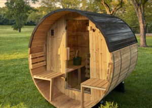 Paxton Outdoor Barrel Sauna with Porch – 2-4 Person