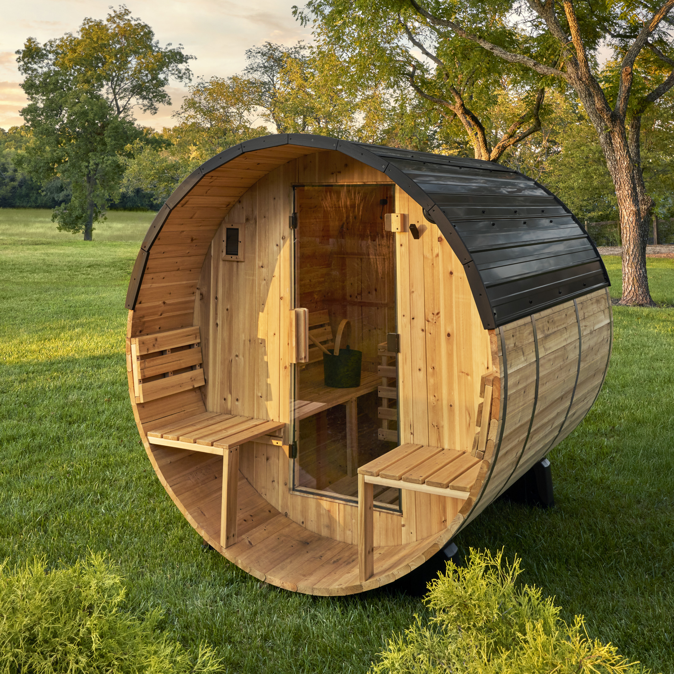 Paxton Outdoor Barrel Sauna with Porch – 2-4 Person