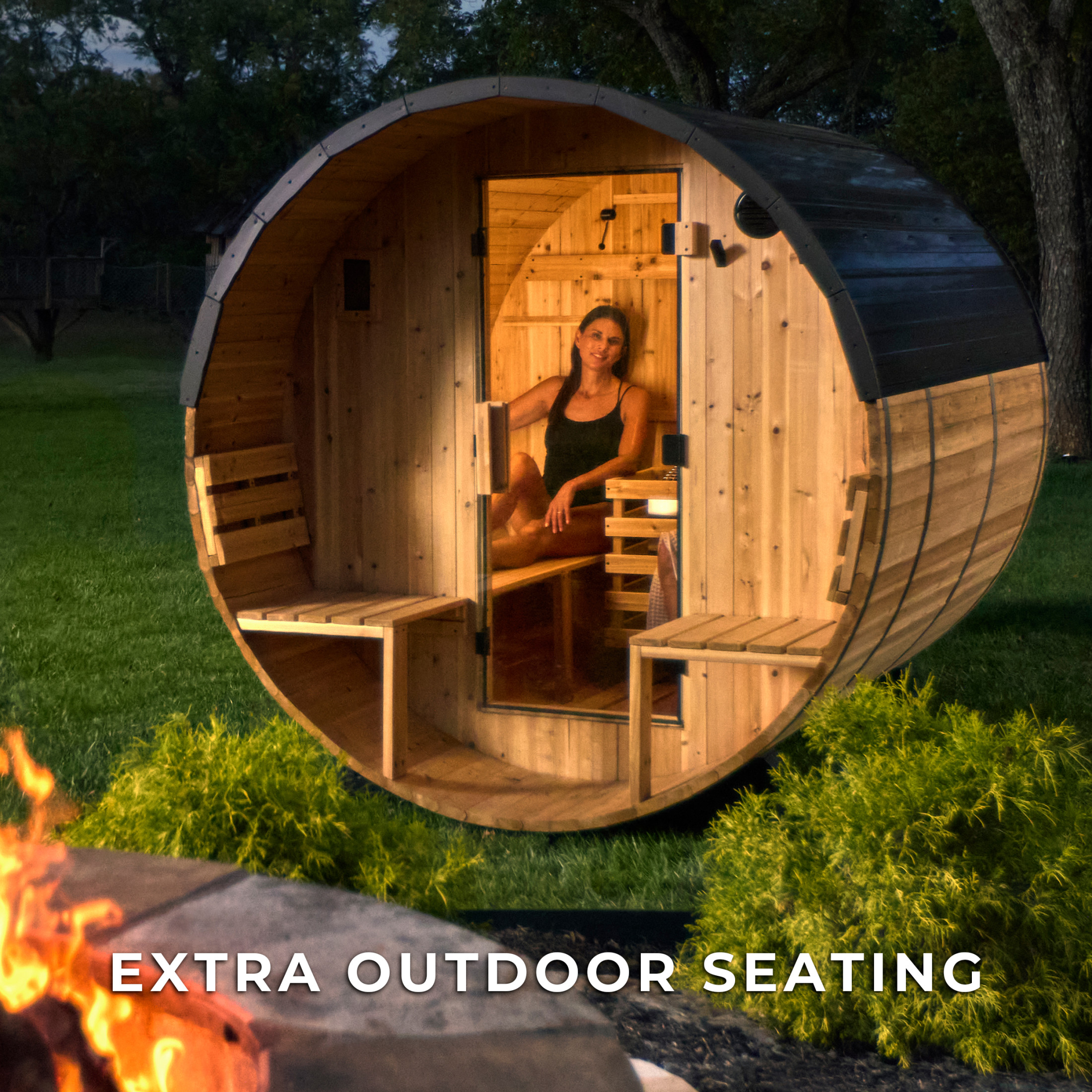 Paxton Outdoor Barrel Sauna with Porch – 2-4 Person - Image 3