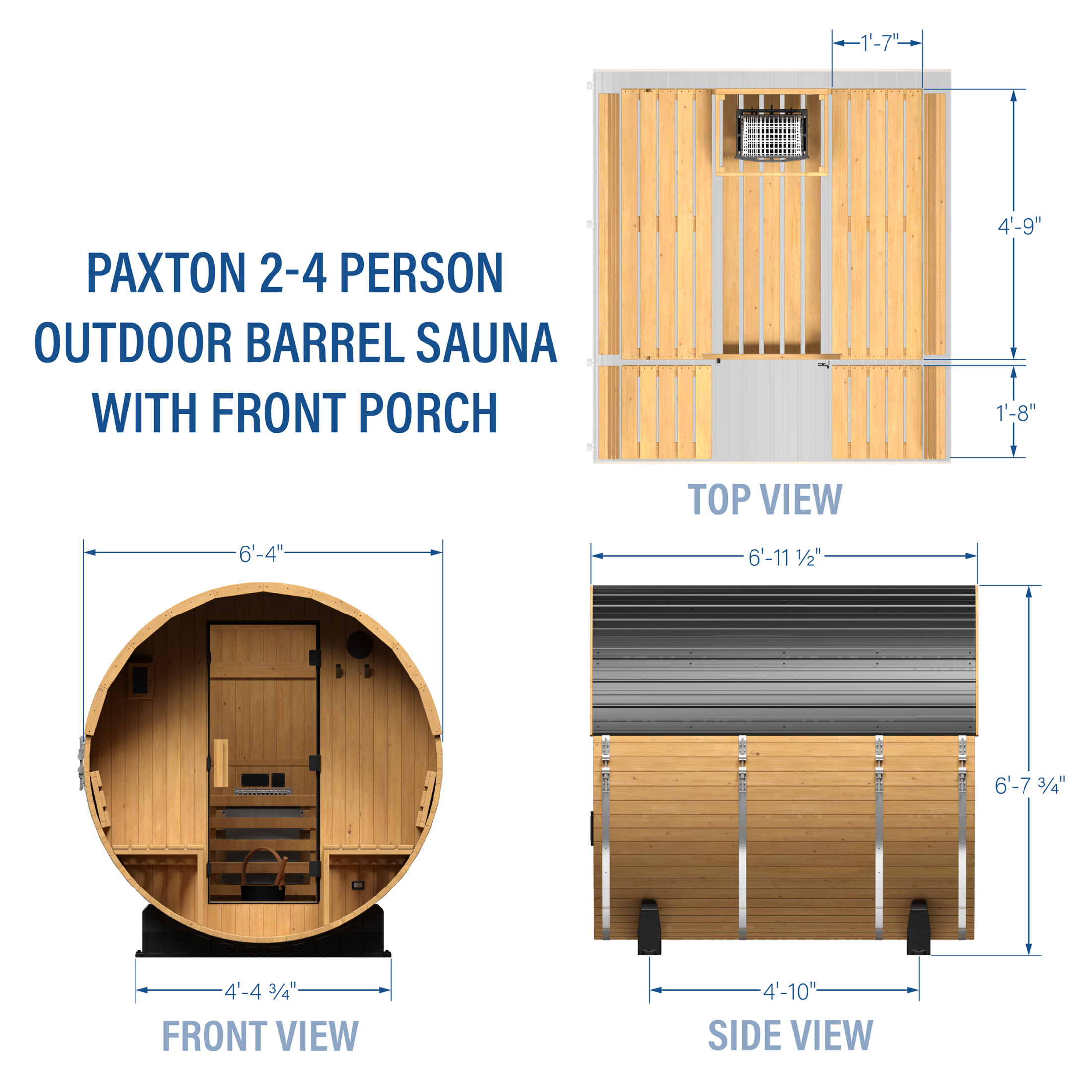Paxton Outdoor Barrel Sauna with Porch – 2-4 Person - Image 14