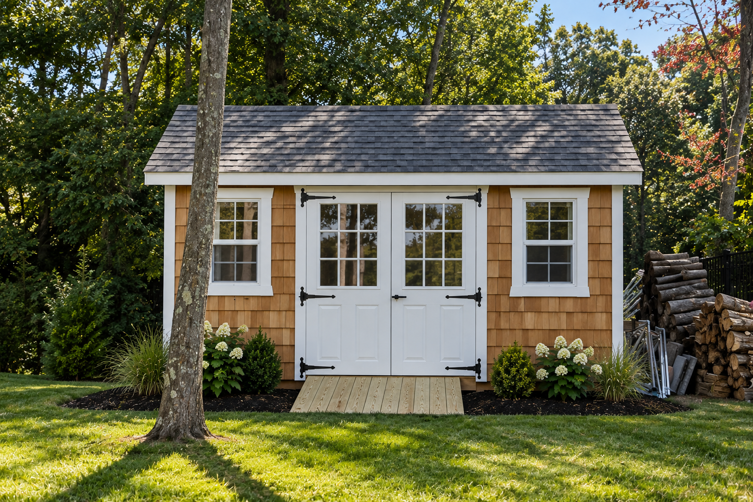 Custom cedar Wood Kingdom shed with double doors